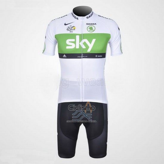 Sky Lider Ropa Ciclismo Culotte Corto 2012 Hombre Mangas Cortas Blanco y Verde